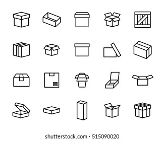 Set of box icons in modern thin line style. High quality black outline package symbols for web site design and mobile apps. Simple linear wooden crate pictograms on a white background.