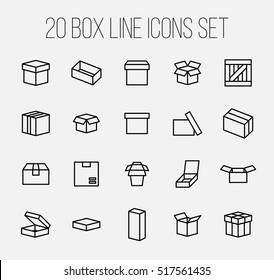 Set of box icons in modern thin line style. High quality black outline package symbols for web site design and mobile apps. Simple linear wooden crate pictograms on a white background.