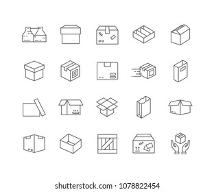 Set of Box outline icons isolated on white background.