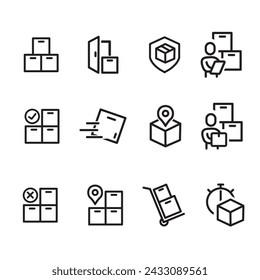 set of box package delivery icons, icons for shipping and warehouse, icons for web, signpost, UI UX. icon illustration