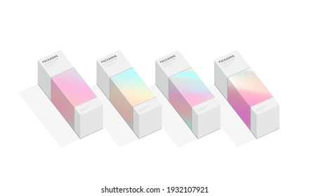 Conjunto de plantillas de ilustración de diseño de caja o embalaje para regalos o días especiales como Pascua, navidades, etc. con fondo de degradado de patrones pastel.