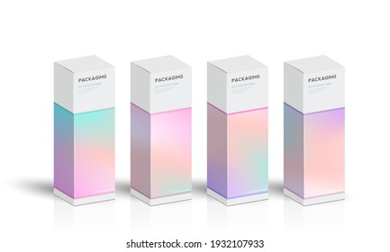 Set of box or packaging design illustration template for presents or special days like easter, christmas,  holidays, etc. with pastel pattern gradient backgrounds.