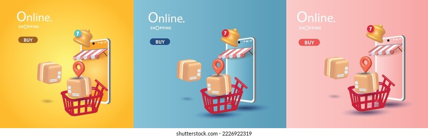 set box red pin on phone prepare to deliver goods to customers order,vector 3d isolated package shipping on mobile Vector illustration