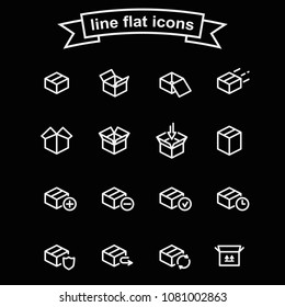 Set of box vector thin line black and white icons.