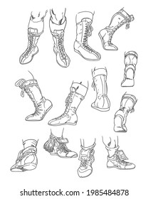 Juego de botas boxer, ilustración vectorial dibujada a mano de doodle