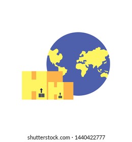 set of boxes carton with planet earth