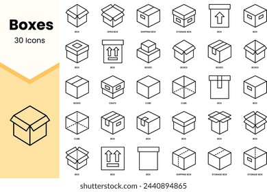 Set of boxes icons. Simple line art style icons pack. Vector illustration