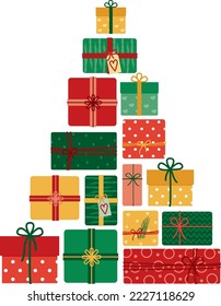 Set of boxes laid out in the shape of a Christmas tree. vector illustration