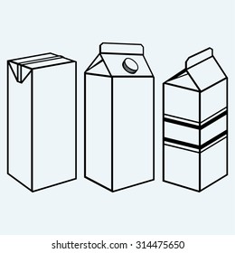 Set of boxes for milk and juice. Isolated on blue background