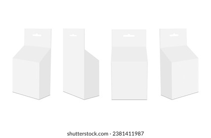 Set Of Boxes Mockups With Euro Slot, Front, Side, Back View, Isolated On White Background. Vector Illustration