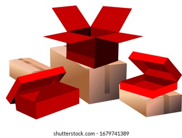 Satz von Kartons auf weißem Hintergrund