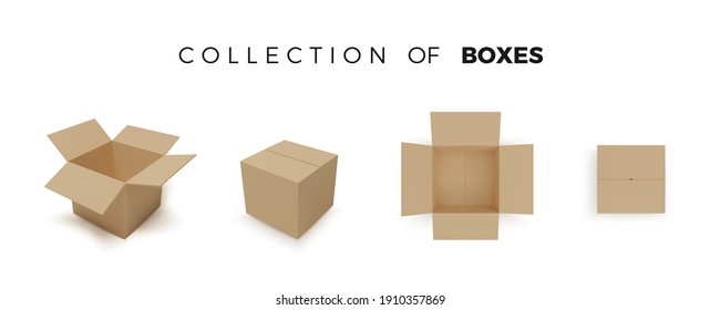 Set of boxes. Realistic color collection of package. Vector isolated on white