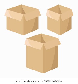 Set of boxes. Recycling of waste paper. Items made from recycled paper. New life for paper. Saving the Earth and environment with recycling technologies. Boxes for moving. Vector 8 eps
