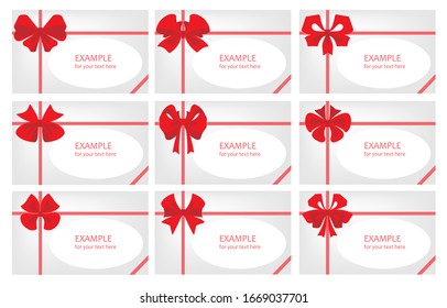 Set of boxes with red gift bows with ribbons. Vector