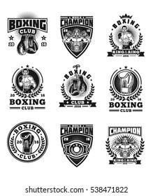 Set boxing badges, stickers isolated on white.