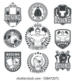 Set boxing badges, stickers isolated on white.