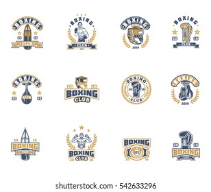 Set boxing badges, stickers isolated on white.