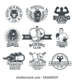 Set boxing badges, stickers isolated on white.