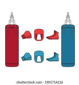 Set Boxsack. Vektorgrafik in flachem Design