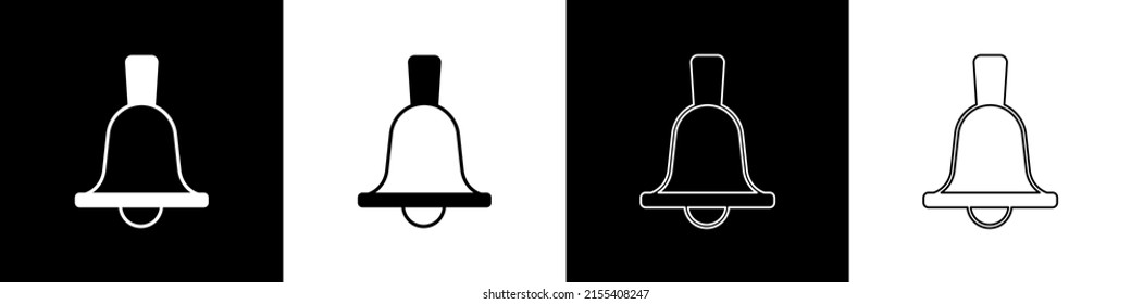 Set Boxing Bell Icon Isolated On Black And White Background.  Vector