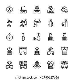 Set of boxing, boxer, fighter outline style icon - vector