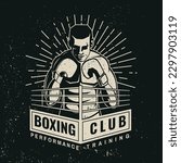 Set of Boxing club badge, logo design. Vector illustration. For Boxing sport club emblem, sign, patch, shirt, template. Retro poster, banner with Boxer and boxing ring silhouette.
