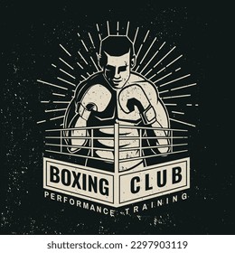 Set of Boxing club badge, logo design. Vector illustration. For Boxing sport club emblem, sign, patch, shirt, template. Retro poster, banner with Boxer and boxing ring silhouette.