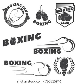 Set of boxing club emblems. Boxing gloves.