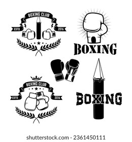 Set of the boxing club labels and badges.  Vector illustration.