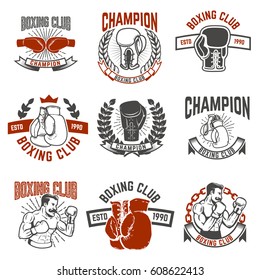 Set of boxing club labels. Design elements for logo, label, emblem, sign. Vector illustration