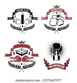 Set of the boxing club labels, emblems and design elements. Vector illustration.