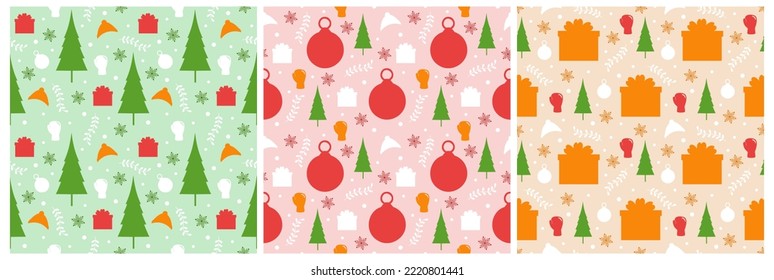 Set of Boxing Day Sale Seamless Pattern Design with Glove and Gift Box for Promotion or Shopping on Template Hand Drawn Cartoon Flat Illustration