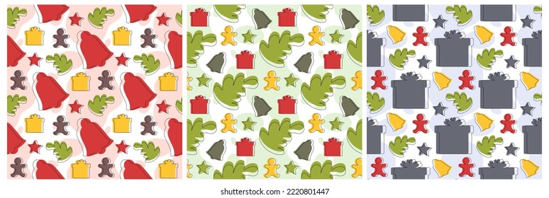 Set of Boxing Day Sale Seamless Pattern Design with Glove and Gift Box for Promotion or Shopping on Template Hand Drawn Cartoon Flat Illustration