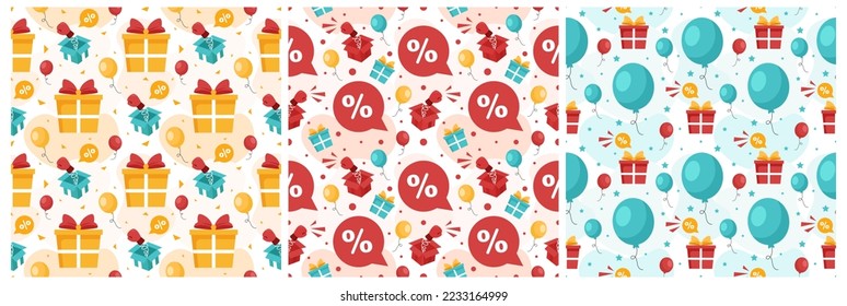 Set of Boxing Day Sale Seamless Pattern Design with Glove and Gift Box for Promotion or Shopping on Template Hand Drawn Cartoon Flat Illustration