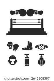 Set of Boxing equipment design elements stock illustration. Vector Illustration.