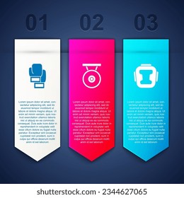 Set Boxing glove, Gong and helmet. Business infographic template. Vector