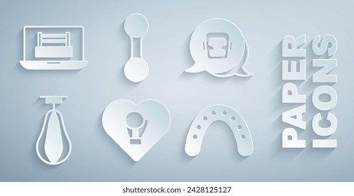 Set Boxing glove, helmet, Punching bag, Mouth guard boxer, Dumbbell and ring icon. Vector