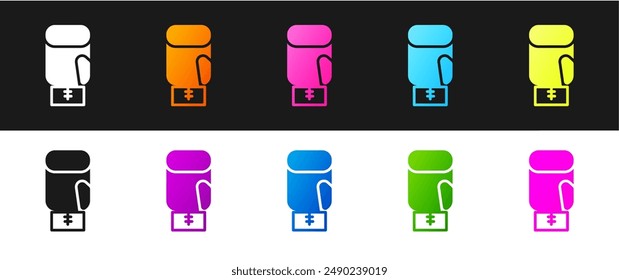 Set Boxing glove icon isolated on black and white background.  Vector