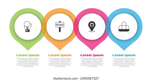 Set Boxhandschuh, Ringbrett, Helm und Sporttasche. In: Business Infographic Vorlage. Vektorgrafik