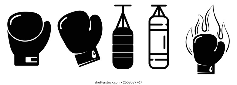 Set of Boxing gloves icon collection. Boxing ring bag, gloves symbol. Vector Illustration.