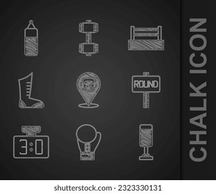 Set Boxing helmet, glove, Punching bag, ring board, Sport mechanical scoreboard, boxing shoes,  and  icon. Vector