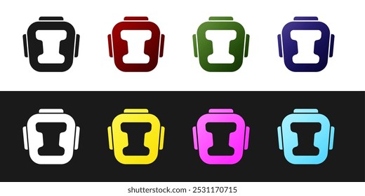 Set Boxing helmet icon isolated on black and white background.  Vector