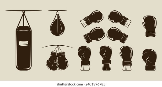 set of boxing icon vector illustration template graphic design. bundle collection of various tool equipment for fight sport sign or symbol