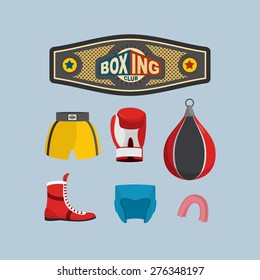 Set Boxing Icons. Box equipment. Vector illustration