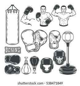 Set boxing icons isolated on white.