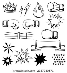 Set of boxing items. Box club illustration. Sport image in cartoon style.