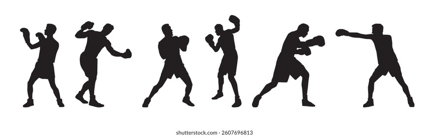 set of boxing player silhouette 