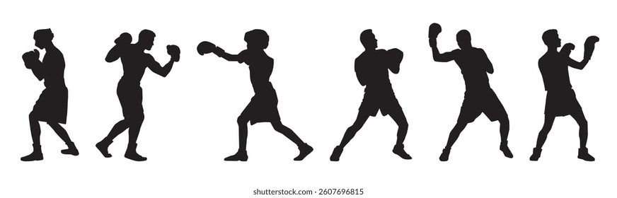set of boxing player silhouette 