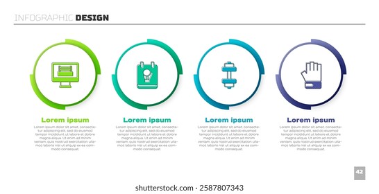 Set Boxing ring, glove, Dumbbell and MMA. Business infographic template. Vector