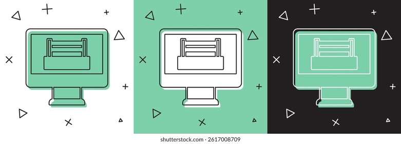 Set Boxing ring show at television screen monitor icon isolated on white and green, black background.  Vector